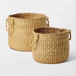 Threshold designed with Studio Set of 2 Round Woven Baskets Beige